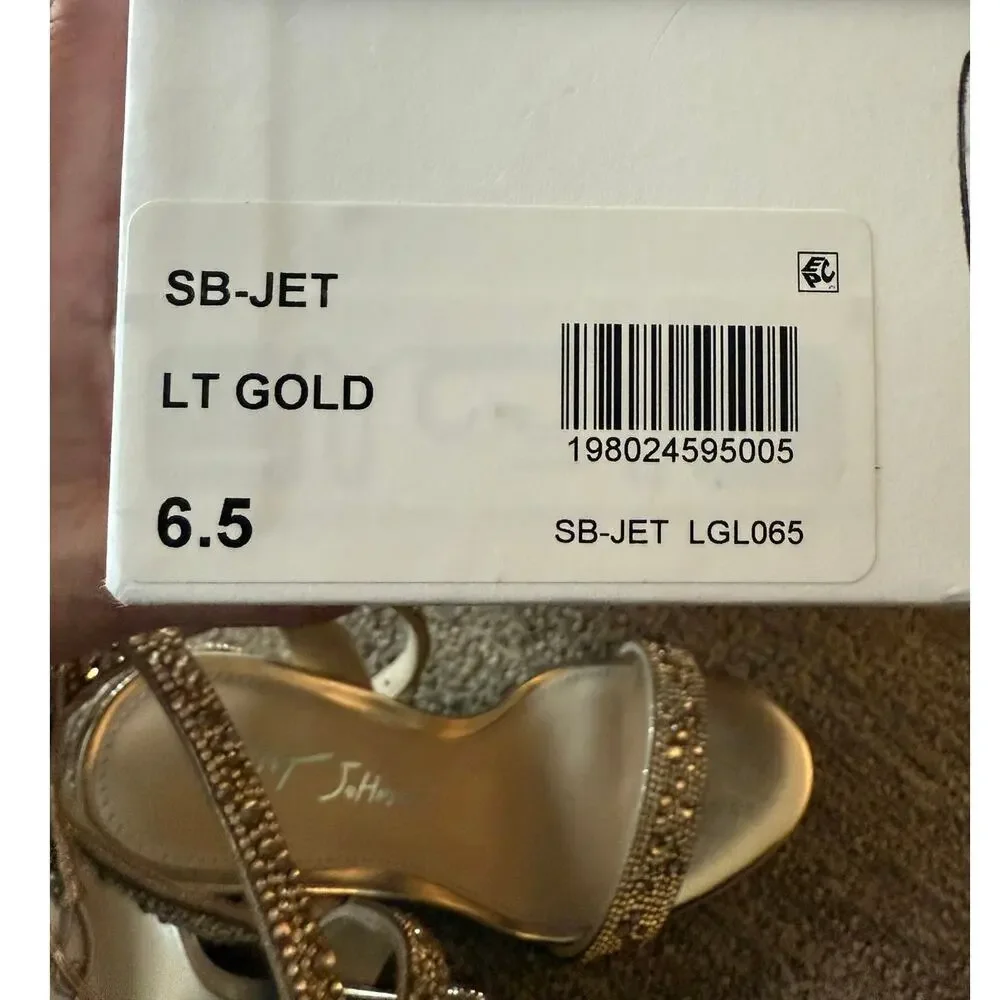 Betsey Johnson Gold Rhinestone Block Heel Sandals